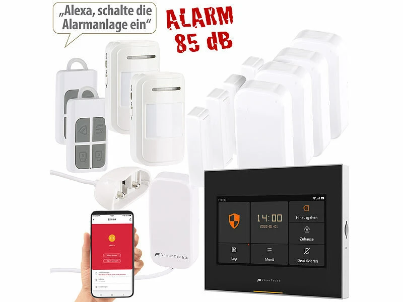 VisorTech Alarmanlage Sets:10-tlg. Funk-Alarmanlage: 7 Sensoren, 2 Fernbedienungen, GSM, WLAN App 3 VisorTech Alarmanlage Sets:10-tlg. Funk-Alarmanlage: 7 Sensoren, 2 Fernbedienungen, GSM, WLAN App
