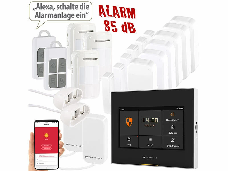 VisorTech Alarmsystem:14-tlg. Funk-Alarmanlage: 11 Sensoren, 2 Fernbedienungen, GSM WLAN App 3 VisorTech Alarmsystem:14-tlg. Funk-Alarmanlage: 11 Sensoren, 2 Fernbedienungen, GSM WLAN App