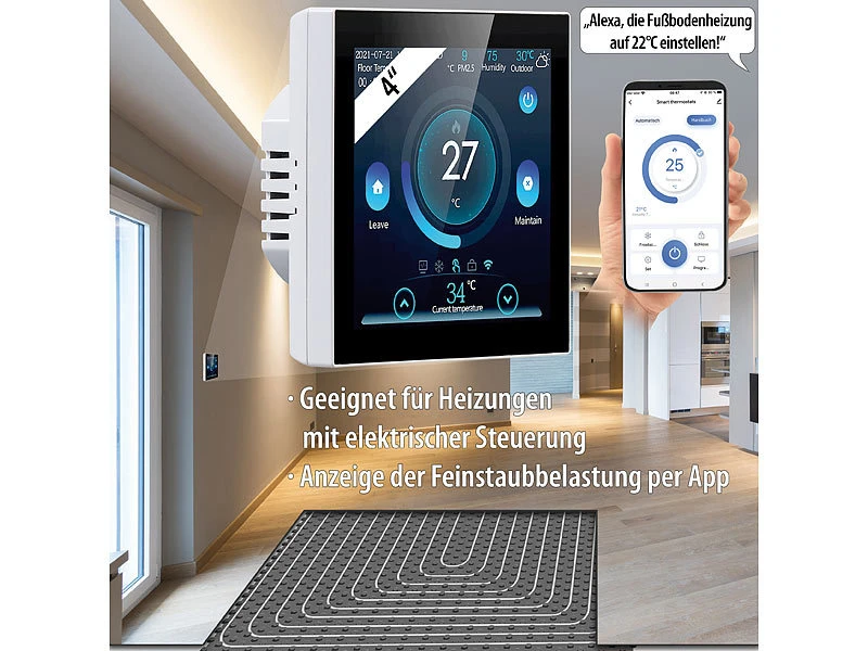 Revolt Thermostat Heizung WLAN:2er-Set WLAN-Thermostate Für Fußbodenheizungen, Touchdisplay 12 Revolt Thermostat Heizung WLAN:2er-Set WLAN-Thermostate Für Fußbodenheizungen, Touchdisplay – Bild 10
