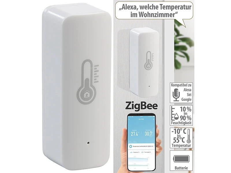 Luminea Home Control Temperatur Datenlogger:4er-Set ZigBee-Temperatur- & Luftfeuchtigkeits-Sensoren Mit App 11 Luminea Home Control Temperatur Datenlogger:4er-Set ZigBee-Temperatur- & Luftfeuchtigkeits-Sensoren Mit App – Bild 9