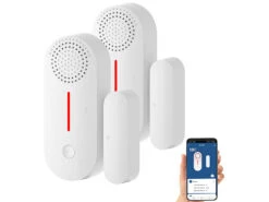 VisorTech Alarmanlage Türkontakt:2er-Set WLAN-Tür- & Fensteralarme Mit Sirene, App Und Sprachsteuerung -Pearl Shop zx7230 7
