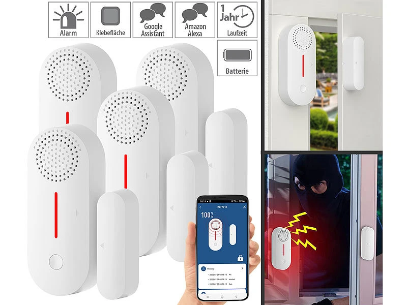 VisorTech Türkontakt Alarm:4er-Set 2in1-WLAN-Tür- & Fensteralarm, Sirene, App Und Sprachsteuerung 3 VisorTech Türkontakt Alarm:4er-Set 2in1-WLAN-Tür- & Fensteralarm, Sirene, App Und Sprachsteuerung