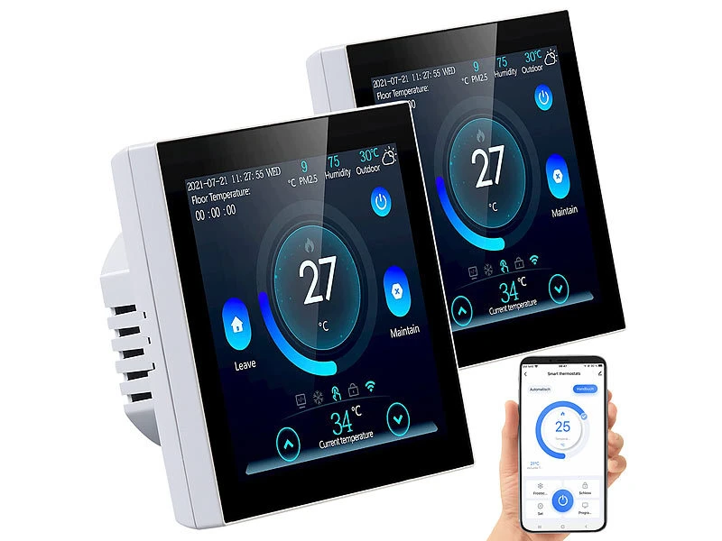 Revolt Thermostat Heizung WLAN:2er-Set WLAN-Thermostate Für Fußbodenheizungen, Touchdisplay 5 Revolt Thermostat Heizung WLAN:2er-Set WLAN-Thermostate Für Fußbodenheizungen, Touchdisplay – Bild 3