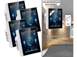 Revolt WLAN Thermostat Heizung:4er-Set WLAN-Thermostate Für Fußbodenheizungen, Touchdisplay