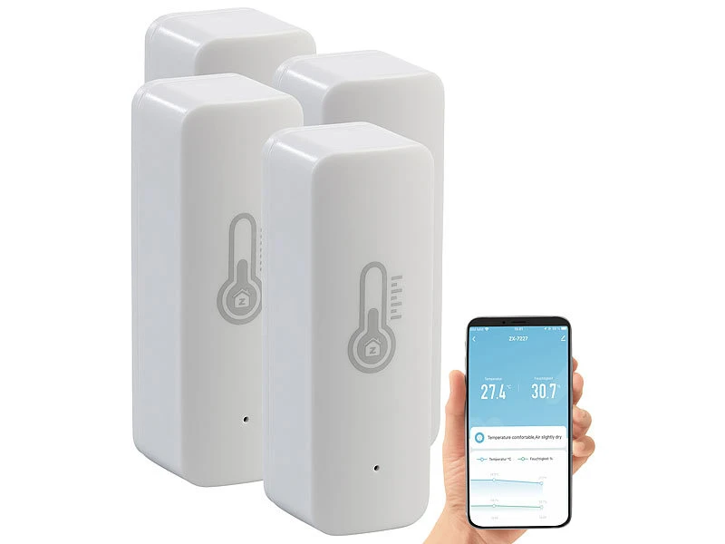 Luminea Home Control Temperatur Datenlogger:4er-Set ZigBee-Temperatur- & Luftfeuchtigkeits-Sensoren Mit App 5 Luminea Home Control Temperatur Datenlogger:4er-Set ZigBee-Temperatur- & Luftfeuchtigkeits-Sensoren Mit App – Bild 3