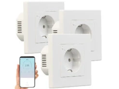 Luminea Home Control Smart-Steckdose Alexa:3er-Set WLAN-Unterputz-Steckdosen Mit Verbrauch-Messung, App, 3.680 W -Pearl Shop zx7316 1