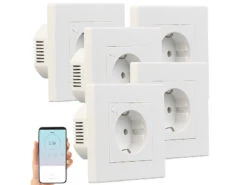 Luminea Home Control Amazon Alexa Steckdose:5er-Set WLAN-Unterputz-Steckdosen Mit Verbrauch-Messung, App, 3.680 W -Pearl Shop zx7317 1