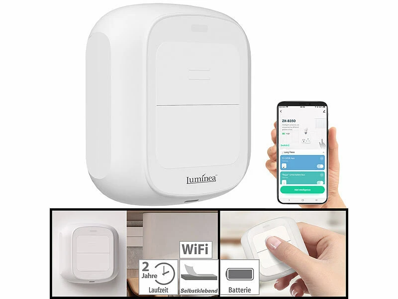 Luminea Home Control Smarthome Taster:4er-Set Smarte WLAN-Fernbedienung Mit 2 Tasten, Licht & Szenen Steuern 12 Luminea Home Control Smarthome Taster:4er-Set Smarte WLAN-Fernbedienung Mit 2 Tasten, Licht & Szenen Steuern – Bild 10