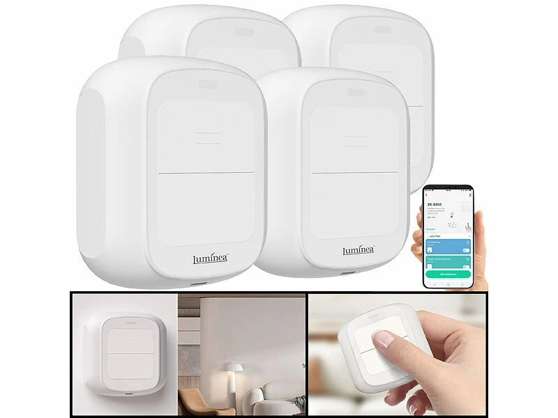 Luminea Home Control Smarthome Taster:4er-Set Smarte WLAN-Fernbedienung Mit 2 Tasten, Licht & Szenen Steuern 3 Luminea Home Control Smarthome Taster:4er-Set Smarte WLAN-Fernbedienung Mit 2 Tasten, Licht & Szenen Steuern