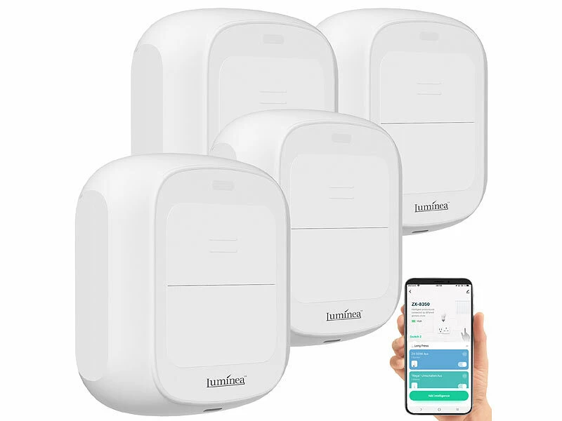 Luminea Home Control Smarthome Taster:4er-Set Smarte WLAN-Fernbedienung Mit 2 Tasten, Licht & Szenen Steuern 6 Luminea Home Control Smarthome Taster:4er-Set Smarte WLAN-Fernbedienung Mit 2 Tasten, Licht & Szenen Steuern – Bild 4