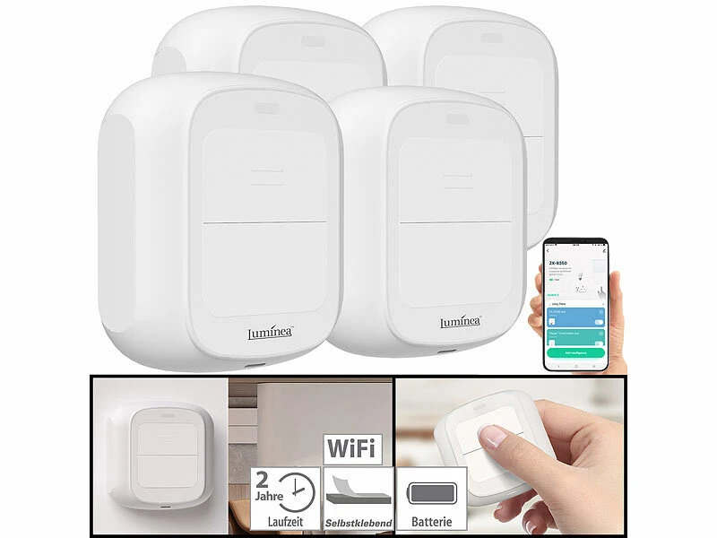 Luminea Home Control Smarthome Taster:4er-Set Smarte WLAN-Fernbedienung Mit 2 Tasten, Licht & Szenen Steuern 4 Luminea Home Control Smarthome Taster:4er-Set Smarte WLAN-Fernbedienung Mit 2 Tasten, Licht & Szenen Steuern – Bild 2
